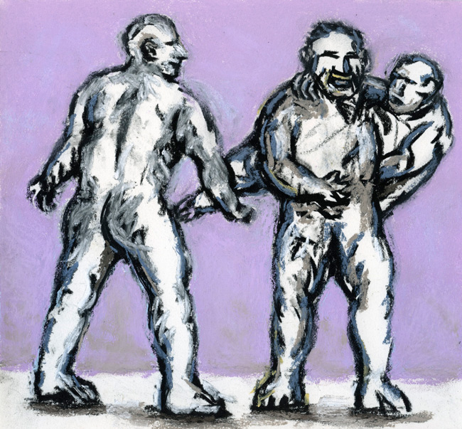 Drawing 2011 (three figures, lilac background) Booth
