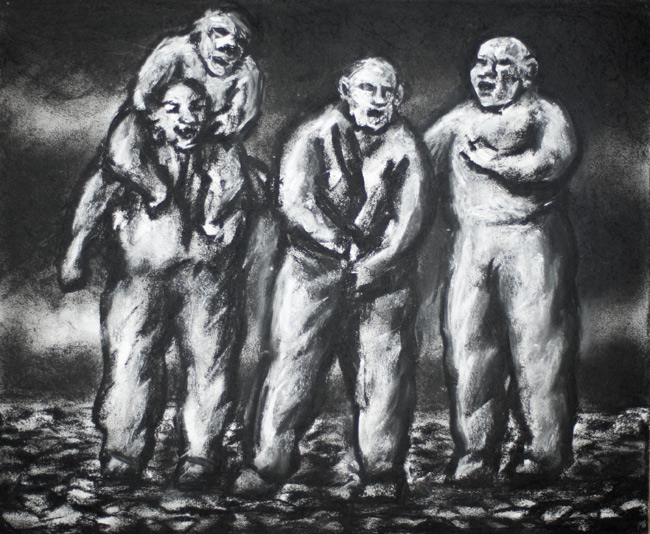 Drawing 2010 (four figures on cobblestones) Booth