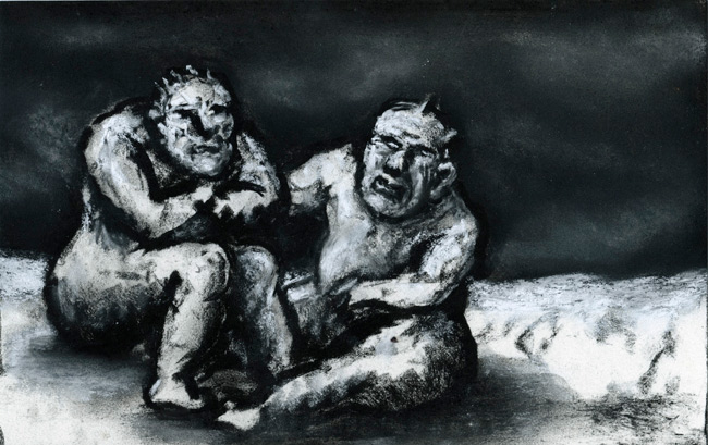 Drawing 2008 (two men with folded arms) by Peter Booth at Olsen Gallery