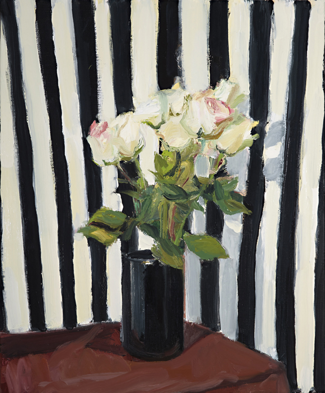Roses against a striped cloth Malherbe