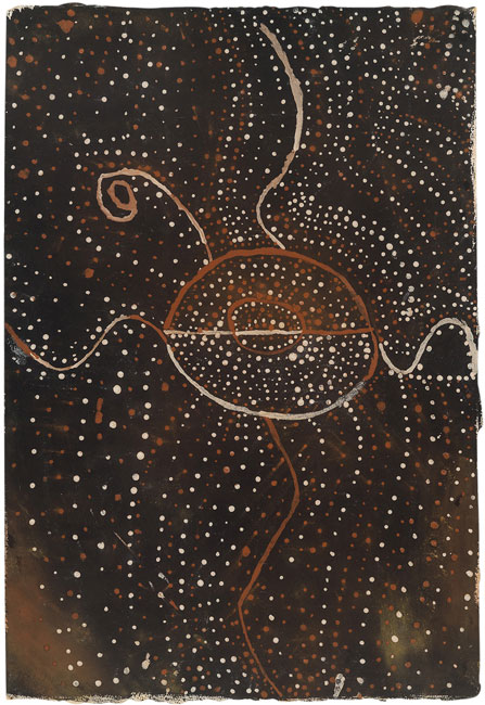Untitled (Soakage water site of Kampurarrpa, East of Kintore) by Joseph Jurra Tjapaltjarri at Olsen Gallery