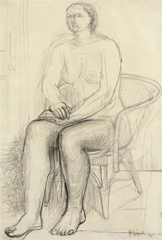 Seated nude in a wicker chair Moore