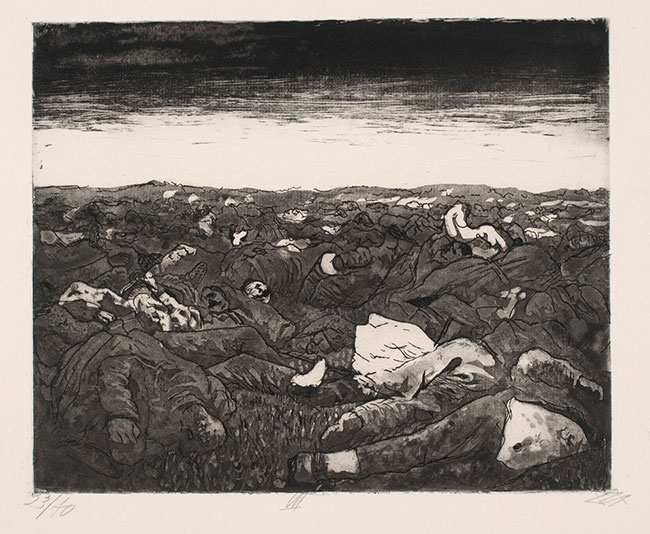 Abgekampfte Truppe geht Zuruck, Sommesch ( Battle weary troops retreat; Battle of the Somme) by Otto Dix at Olsen Gallery