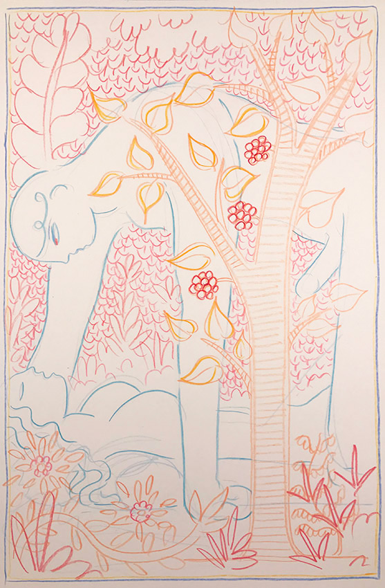 Beneath the Sweetest Fruit- Crocodile Up in the Trees by Alphachanneling  at Olsen Gallery