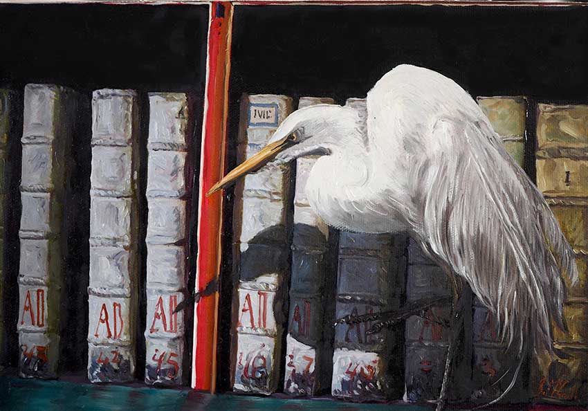 Heron in Library 2 by James McGrath at Olsen Gallery