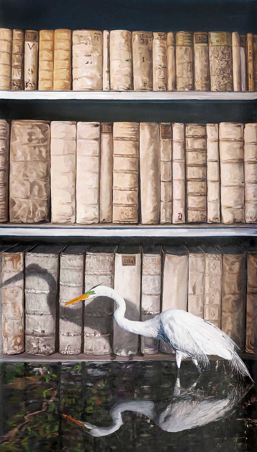 Heron in Library 3 by James McGrath at Olsen Gallery