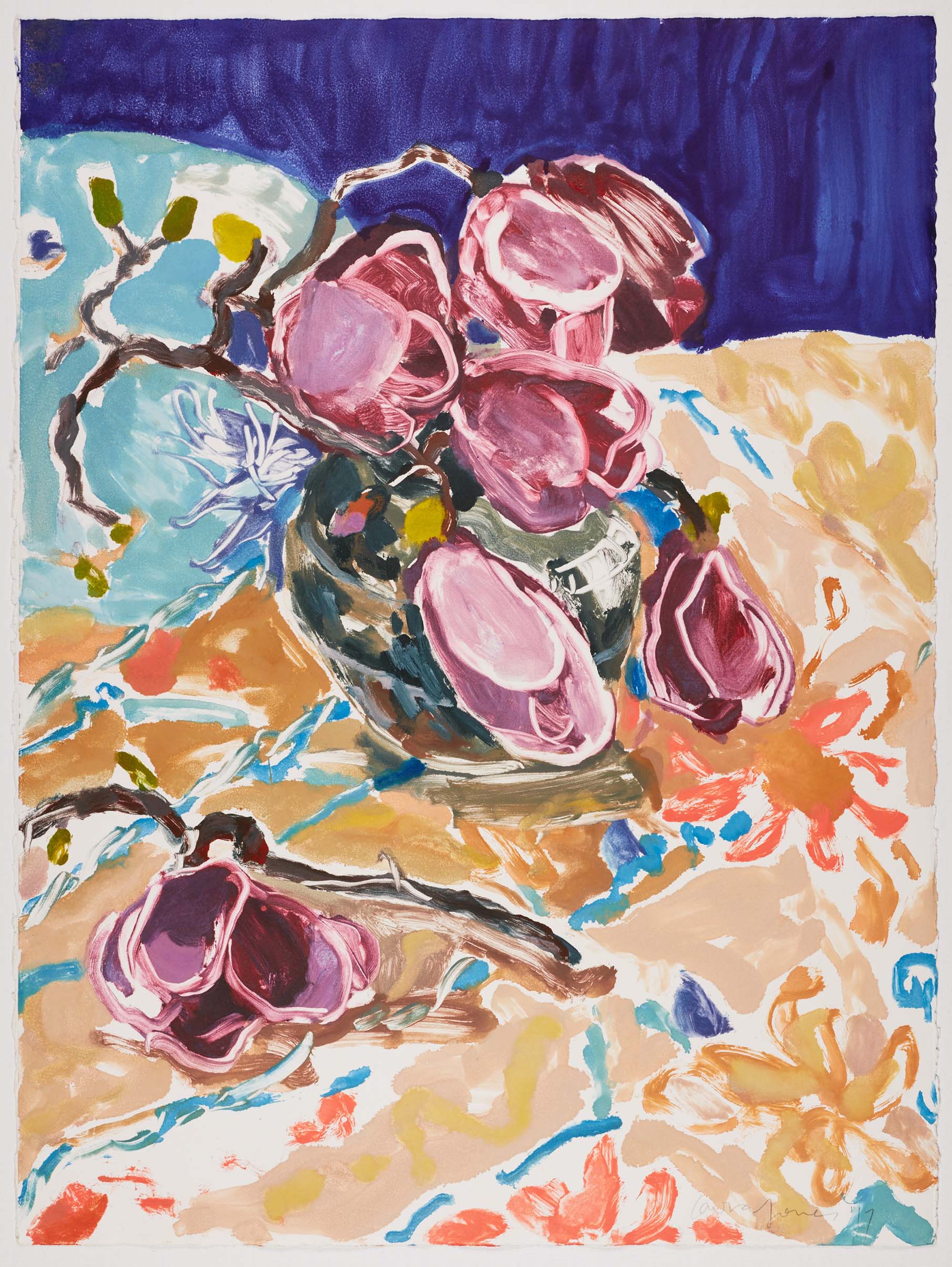 Magnolias in ginger jar by Laura Jones 