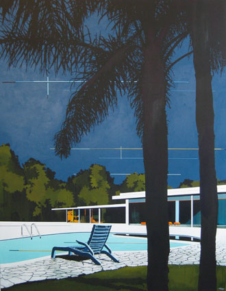 Peach Sky + Modern Home + Pool by Paul Davies at Olsen Gallery