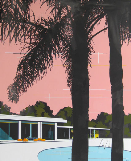 Pool Reflection + Modern Home, Purple Sky by Paul Davies at Olsen Gallery