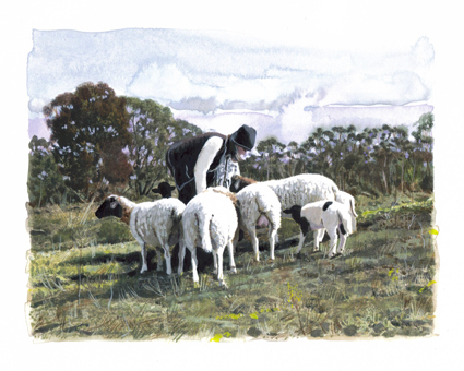 Becoming a shepherd, first flock by Cherry Hood at Olsen Gallery