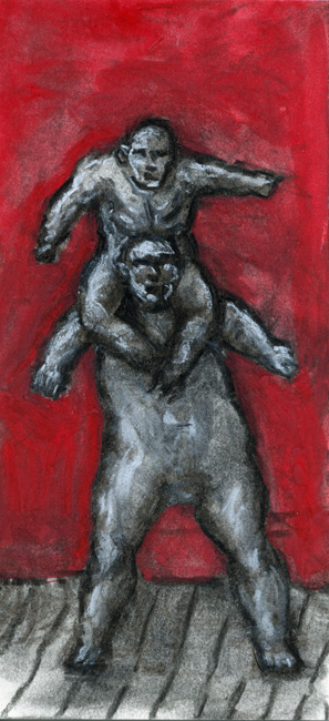 Artwork: Drawing 2013 balancing figures red background