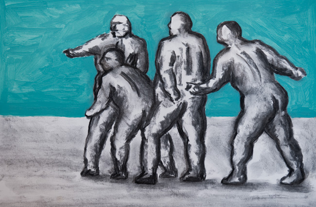 Artwork: Drawing 2013 four figures turquoise background