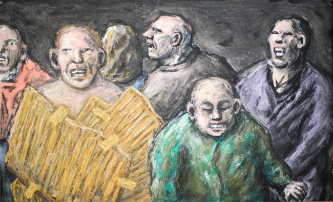 Artwork: Drawing 2009 six figures man in cardboard