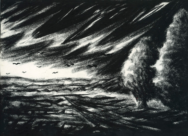 Artwork: Drawing c1995 road and trees on right