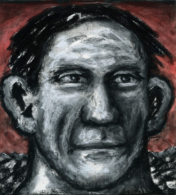 Artwork: Drawing 2010 head terracotta background