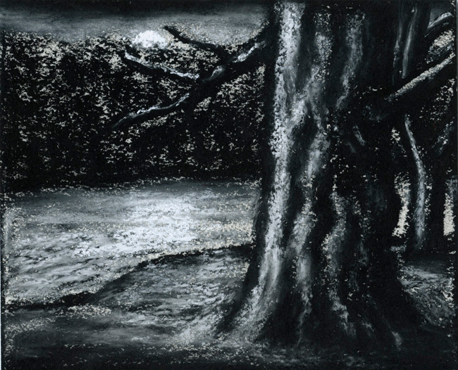 Artwork: Drawing c1995 tree hedge and moon