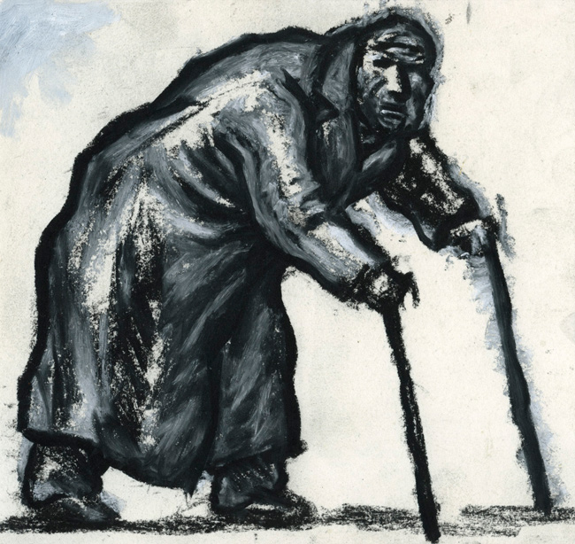 Artwork: Drawing c1995 figure with walking sticks