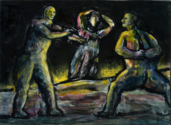 Artwork: Drawing c1995 figures in yellow light