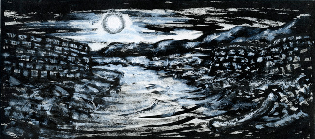 Artwork: Drawing c1995 road walls moon