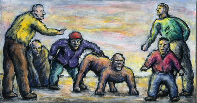 Artwork: Drawing c1995 man on all fours and five figures