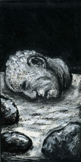Artwork: Drawing 2004 severed head and rocks