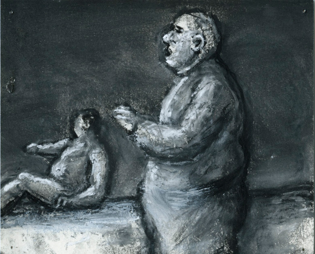 Artwork: Drawing 2005 two figures pointing left