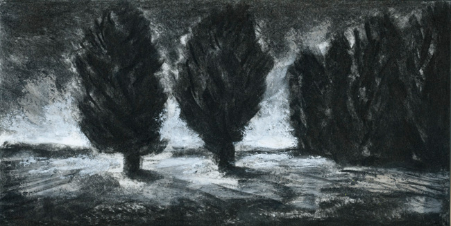 Artwork: Drawing c1995 two trees and hedge