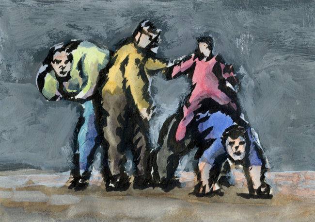 Artwork: Drawing 2008 four figures one on all fours