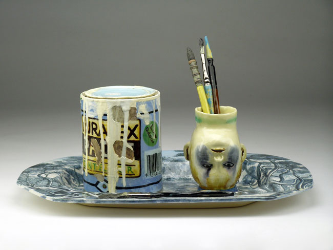 Artwork: Last muster of the Tasmanian Aborigines at Risden with paint tin