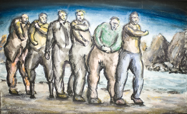 Artwork: Drawing 2000 six men by a stream