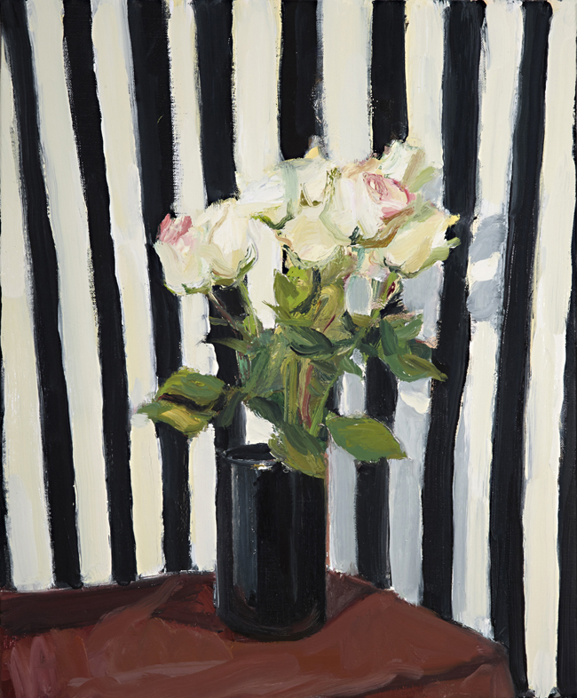 Artwork: Roses against a striped cloth