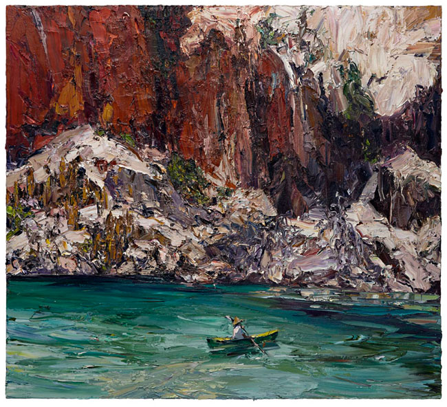 Artwork: Estuary landscape canoe paddle and hat