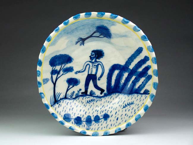 Artwork: Man walking in the wind