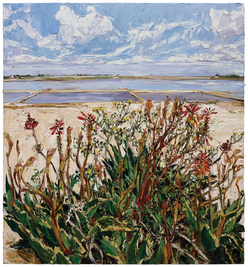 Artwork: Salt flats landscape with wildflowers
