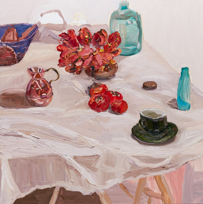 Artwork: Parrot tulips and persimmons