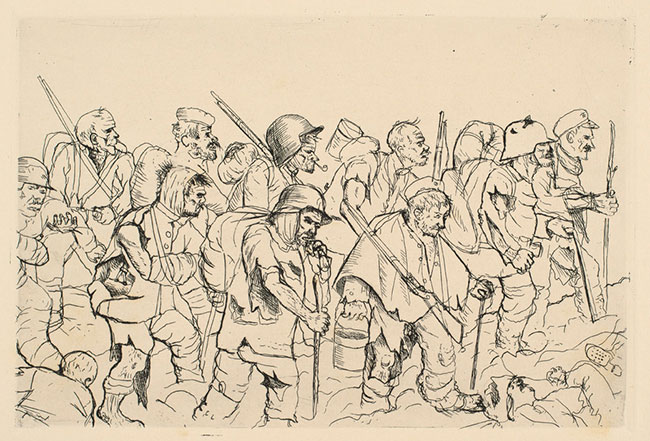 Artwork: Abgekampfte Truppe geht Zuruck Sommesch Battle weary troops retreat Battle of the Somme