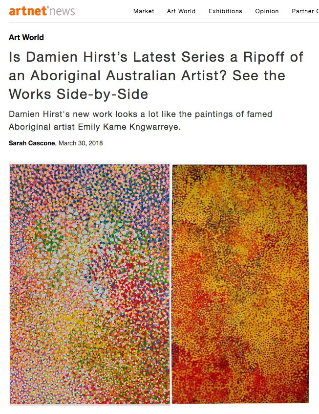 Is Damien Hirst’s Latest Series a Ripoff of an Aboriginal Australian Artist? See the Works Side-by-Side