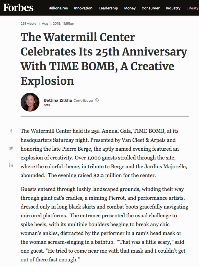 The Watermill Center Celebrates Its 25th Anniversary With TIME BOMB, A Creative Explosion