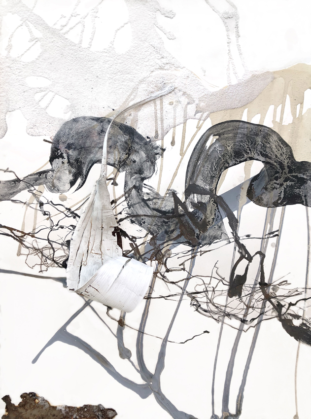 Artwork: White branches lashed onwards