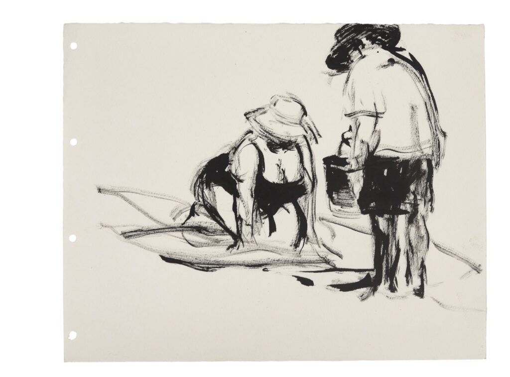 Artwork: Two figures with bucket Lighthouse beach