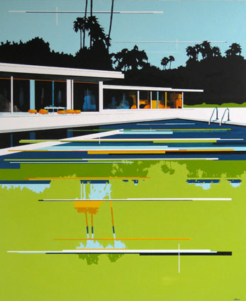 Artwork: White Modern Home Green Pool