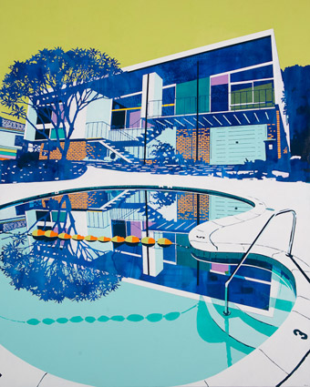 Artwork: Mums house with Econo lodge pool