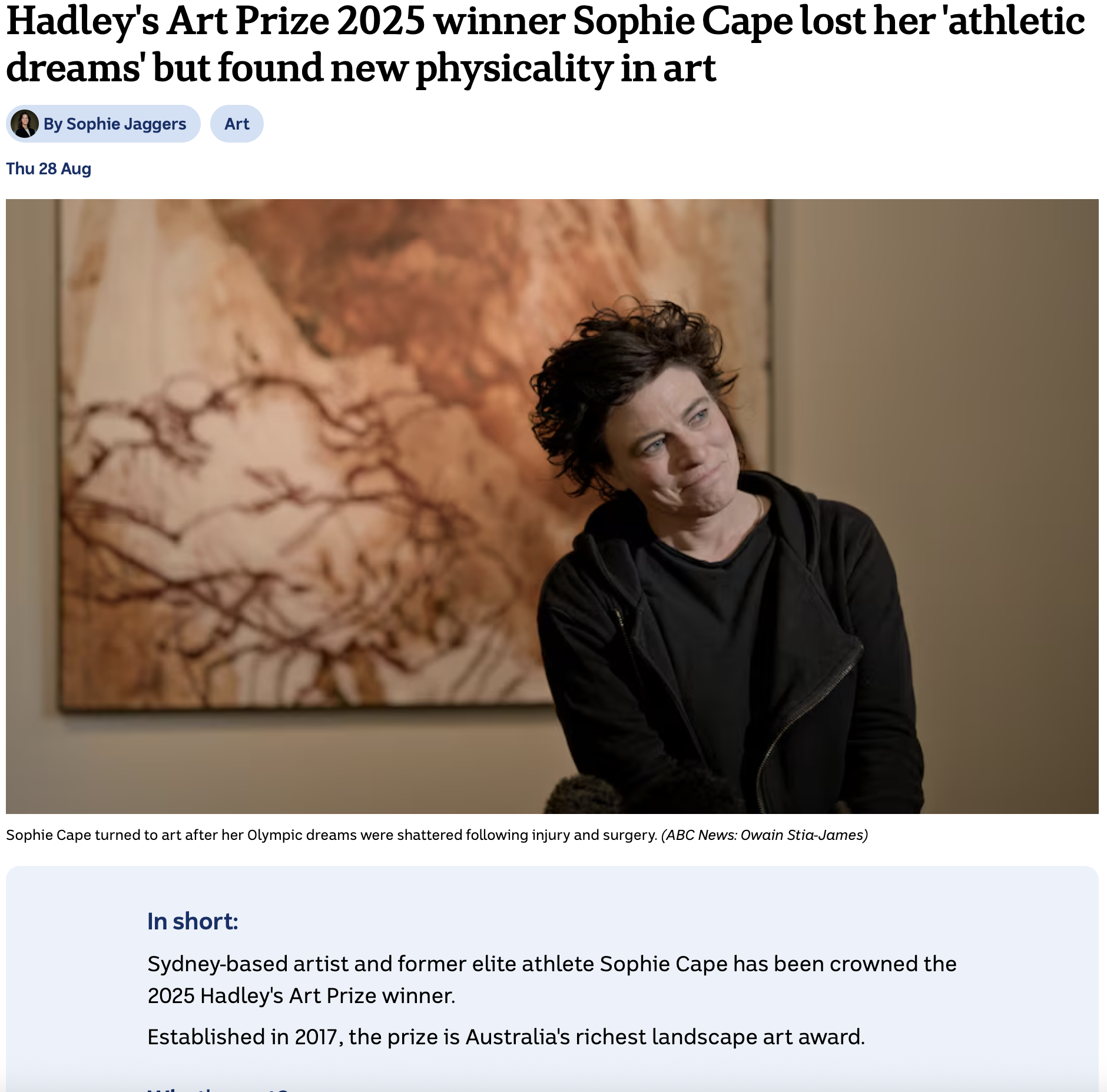 Sophie Cape Wins 2025 Hadley’s Art Prize