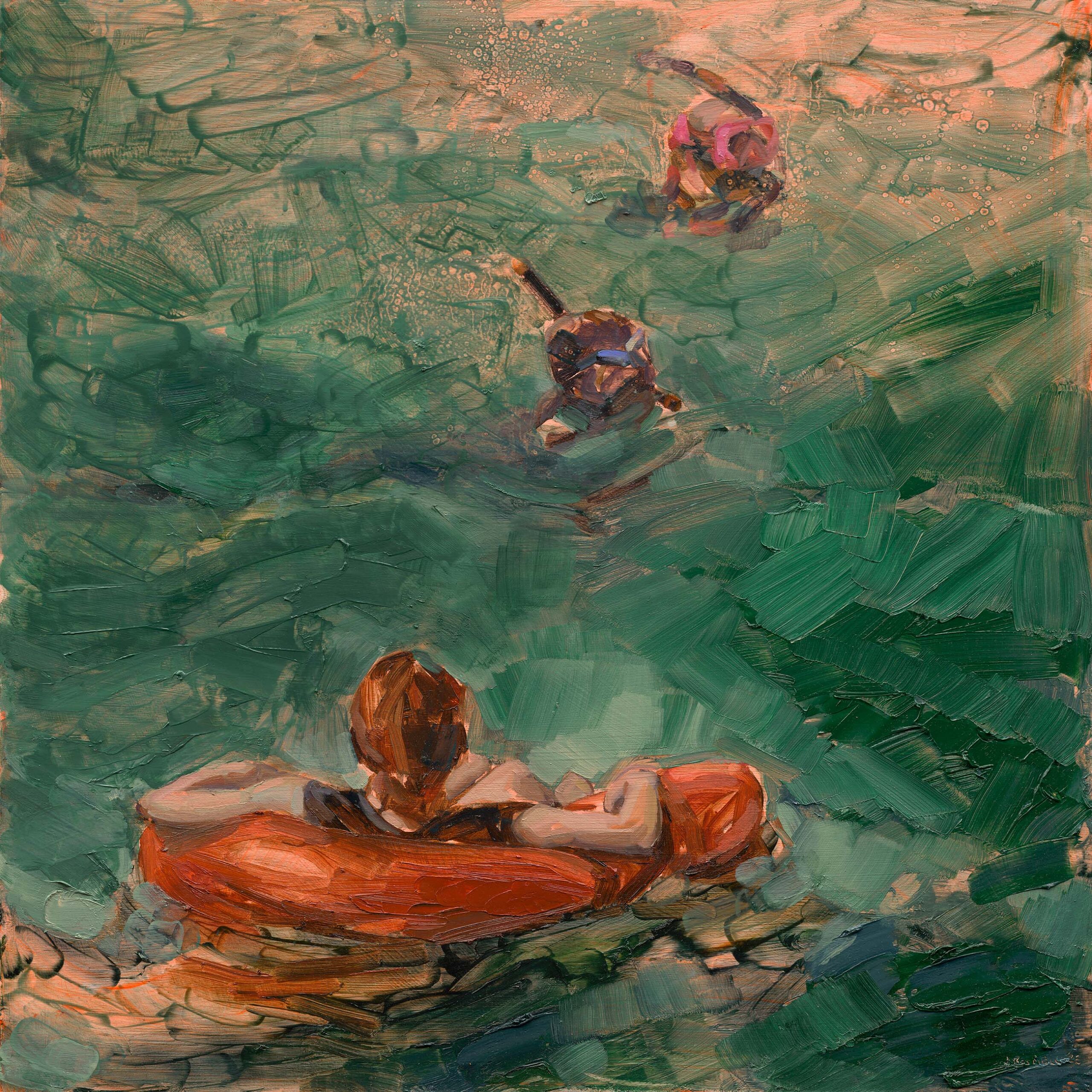 Artwork: Floating with two snorkellers