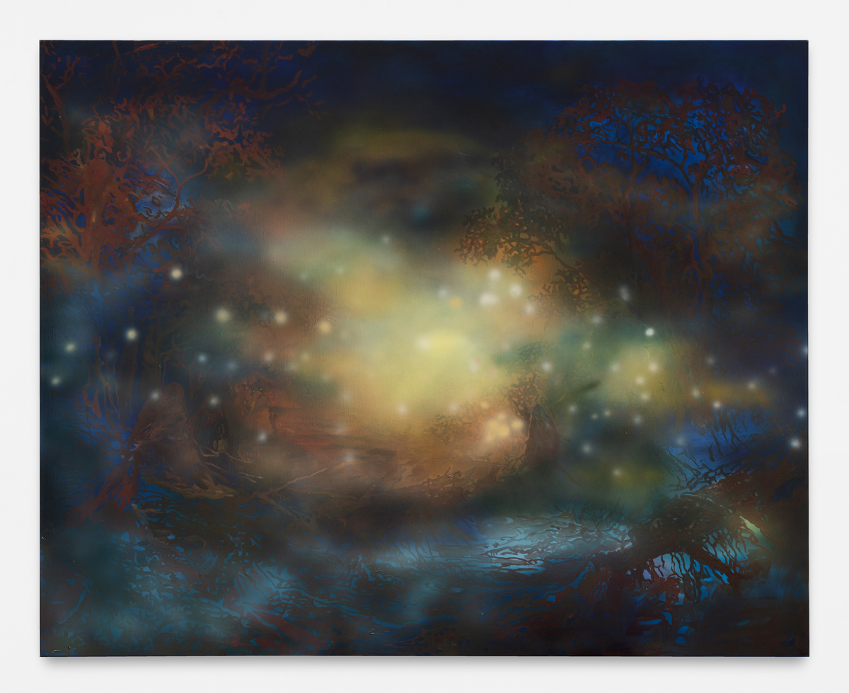 Artwork: We are watching the trees in the old campsite at night, as if we are spectators of a film. Then someone pulls out a painting I did and asks what it is. It’s dark with super bright lights in the sky. Like the northern lights – but also artificial. There are some fields in the foreground of the painting but when we look at them they disappear and are replaced by the same eucalyptus trees we are looking at in the campsite. The painting is supposed to be a bushfire but no one believes me,